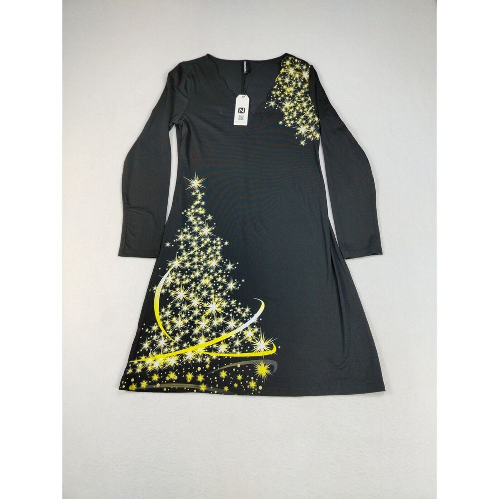 Noracora Maxi Dress Womens Small Black Christmas Holiday Stretch‎ Long Sleeve